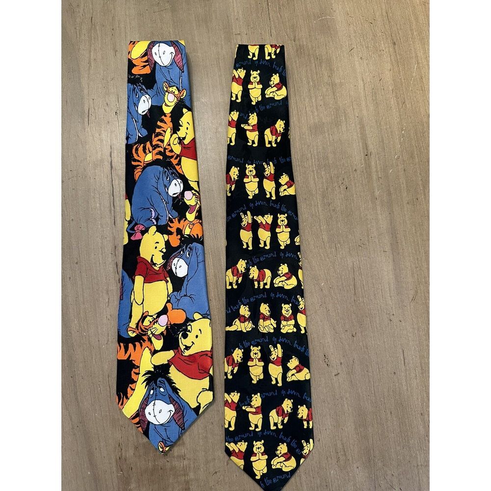Vintage 90s Disney Winnie Pooh Tigger Eeyore Exquisite Apparel neckties LOT OF 2